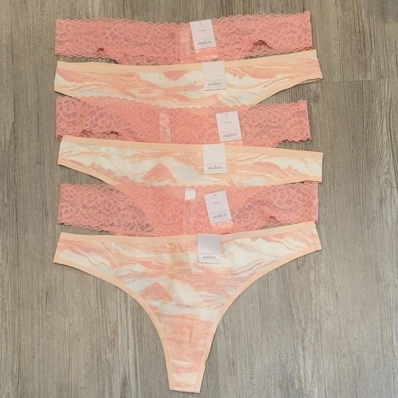 6 Pack | NWT | Auden Pale Peach & Orange Lace Thong| Size XL - Picture 2 of 3